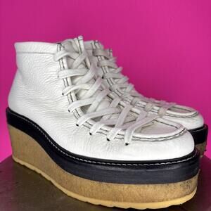 Pierre Hardy White Leather Lace-Up Crepe Rubber Platform Ankle Boot EU 39